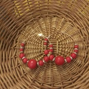 Gold Hoop Earrings Big Red Lightweight 3" Drop